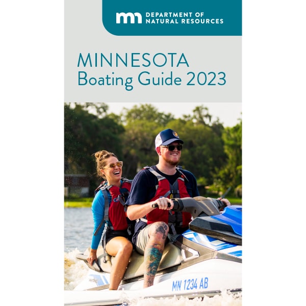 Minnesota Department of Natural Resources Boating Guide 2023. Cover shows a man and woman riding on a jetski.